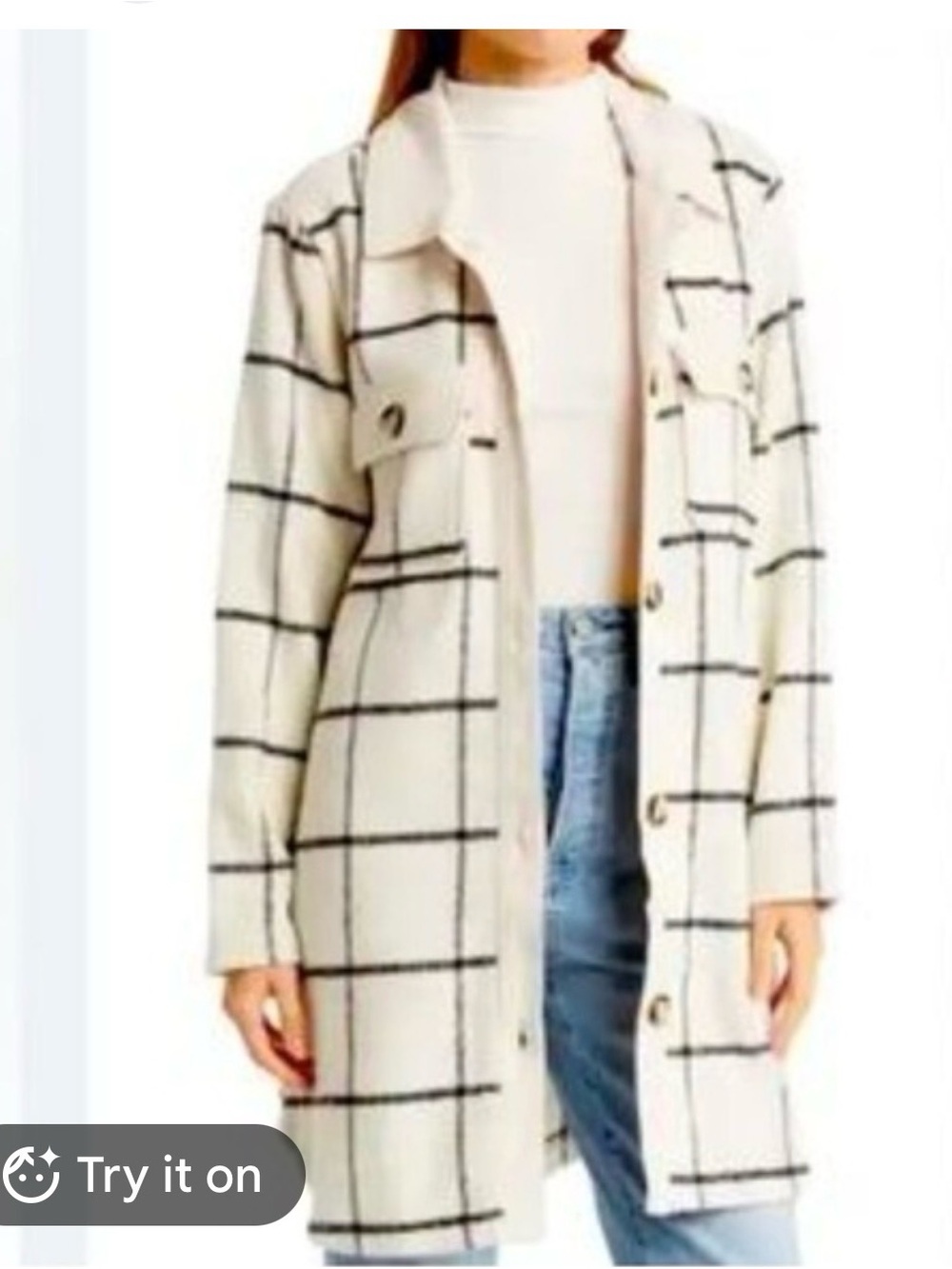 MELLODAY Cream Windowpane Button-Front Utility Jacket